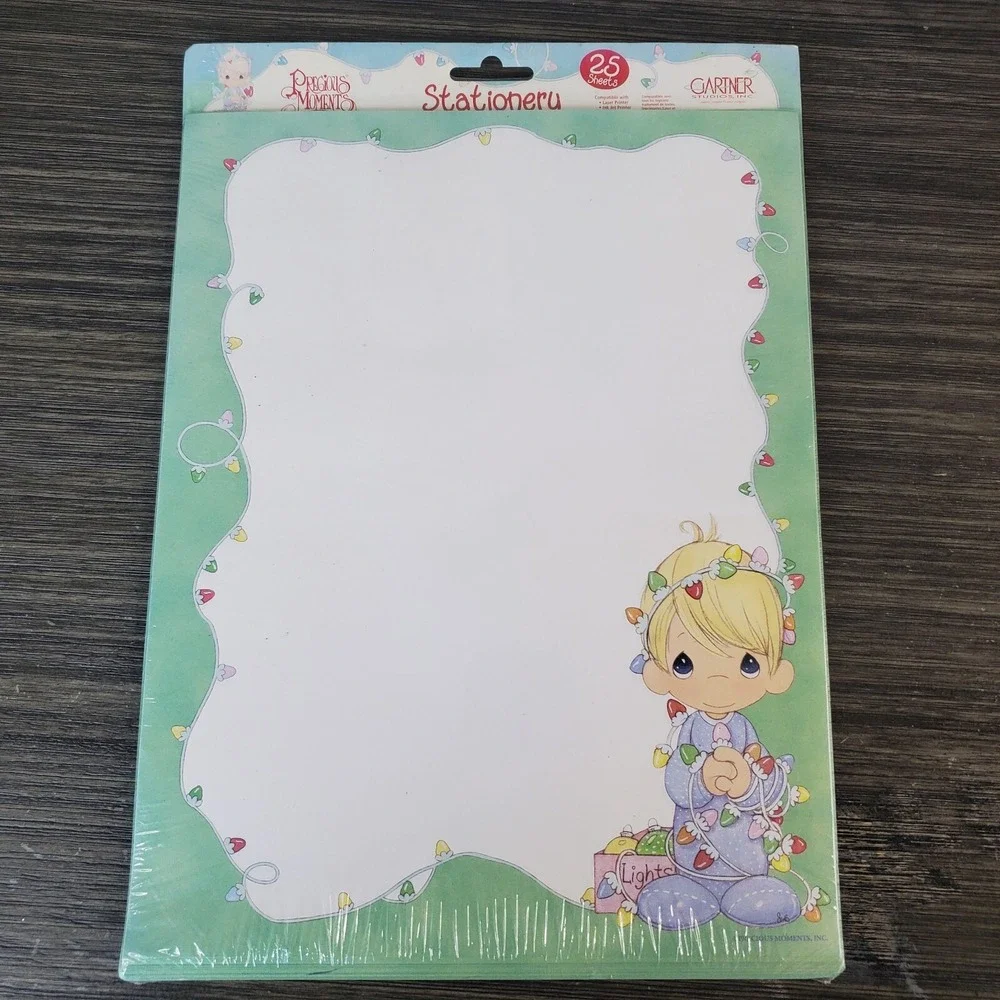 NOS Precious Moments Stationary‎ 25 Sheets BOY WITH LIGHTS 8.5